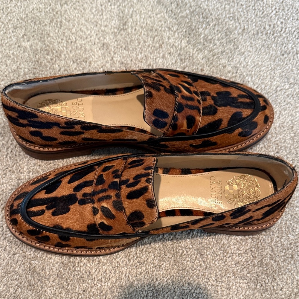 Leopard Print Penny Loafers - Brown & Black VINCE CAMOTO